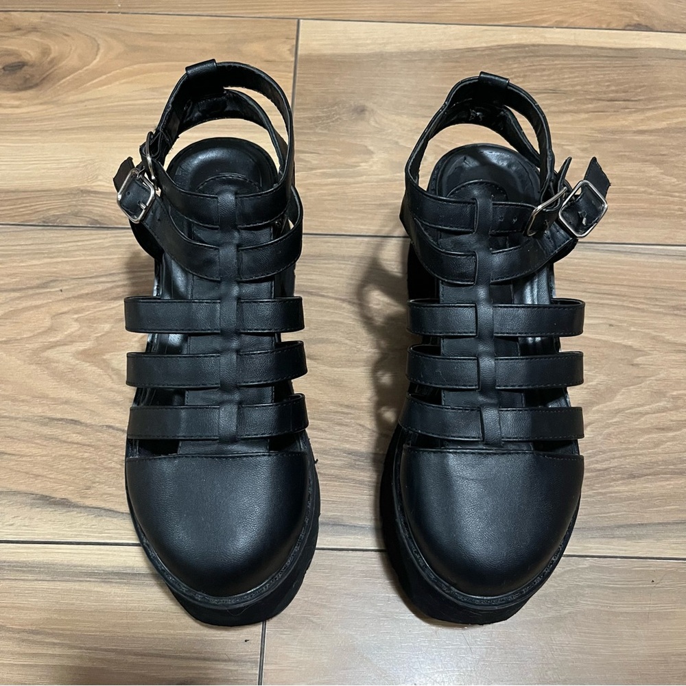 Dolls Kill Qupid Chunky Black Platform Sandals size 7 - Picture 2 of 8